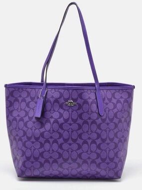 ISO Coach Purple Signature Canvas Tote with Leather Trim